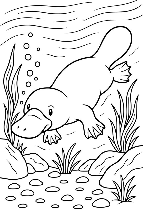 Free Platypus Coloring Page - Underwater River Adventure (Printable PDF)