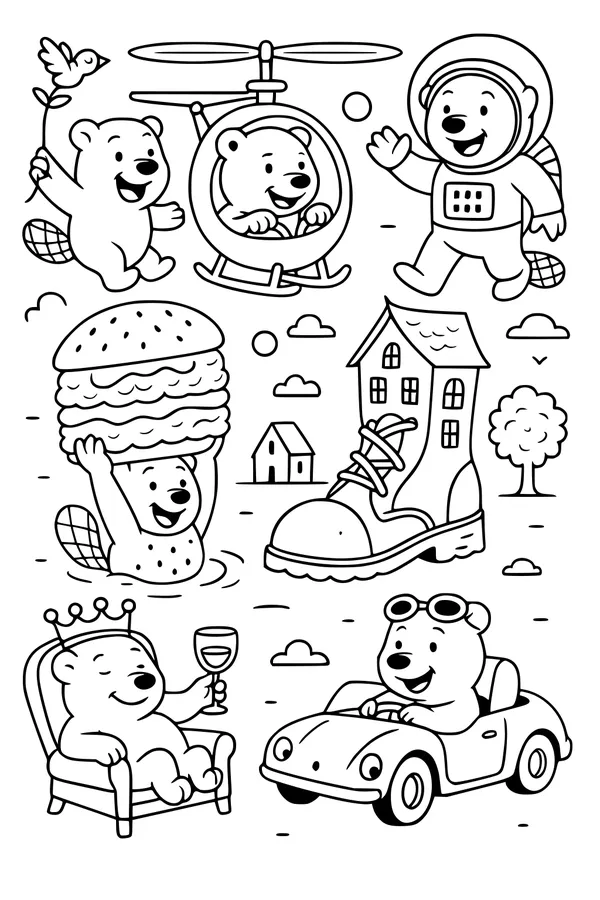 Free Bear Coloring Page - Silly Cartoon Bear Parade (Printable PDF)