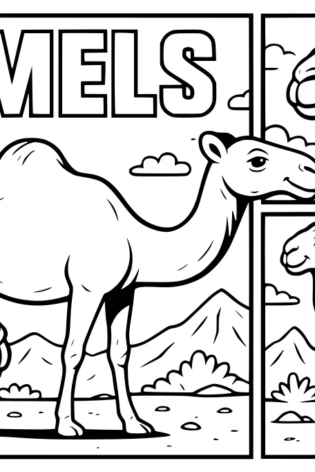Free Camel Coloring Page - Three Desert Friends in Panels (Printable PDF)