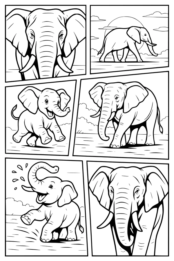 Free Elephant Coloring Page - Baby Elephants on the Sunny Savanna (Printable PDF)