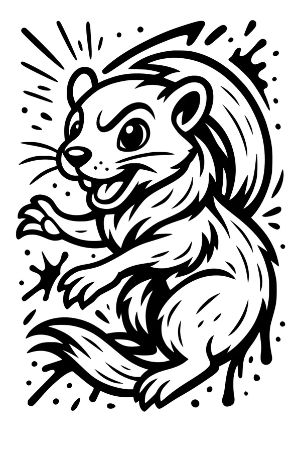 Free Ferret Coloring Page - Playful Cartoon Pet With Bushy Fur (Printable PDF)