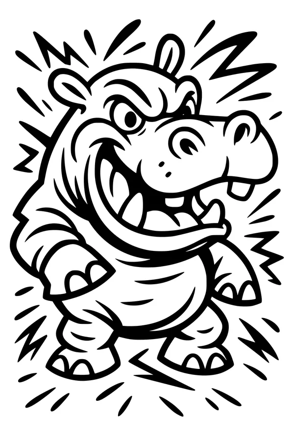 Free Hippopotamus Coloring Page - Smiling Hippo With Big Teeth (Printable PDF)