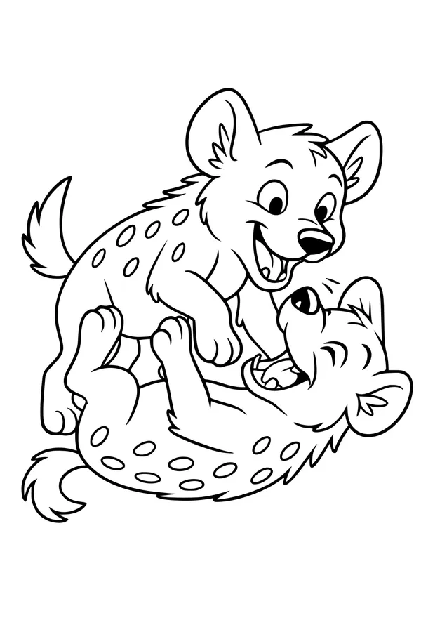 Free Hyena Coloring Page - Playful Cartoon Pups Tumbling (Printable PDF)