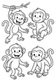 Free Monkey Coloring Page - Four Cartoon Monkey Pals Playing (Printable PDF)