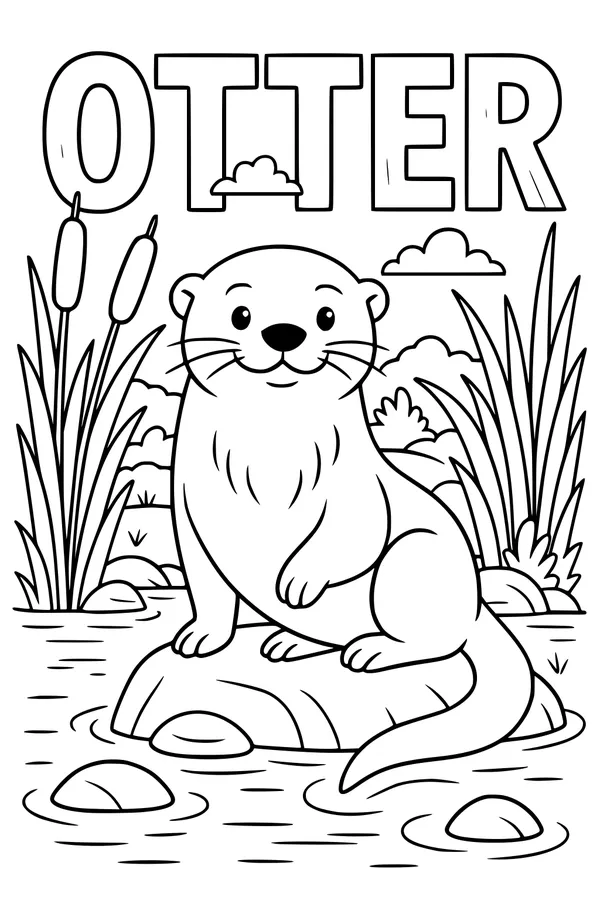 Free Otter Coloring Page - Smiling Otter by the Pond (Printable PDF)