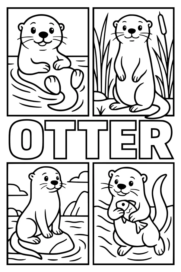 Free Otter Coloring Page - Cute Cartoon Otters by the Water (Printable PDF)