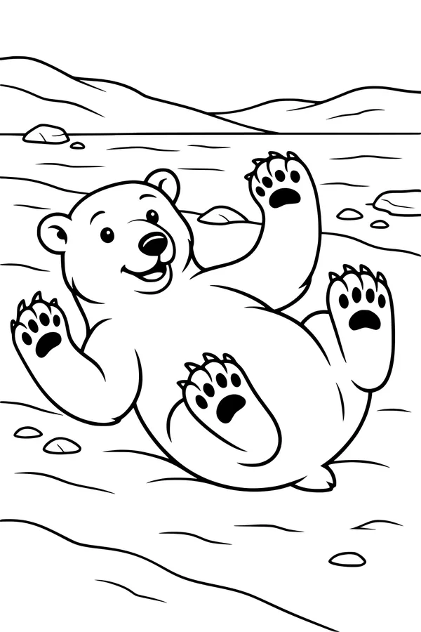 Free Polar Bear Coloring Page - Playful Bear Rolling in the Snow (Printable PDF)