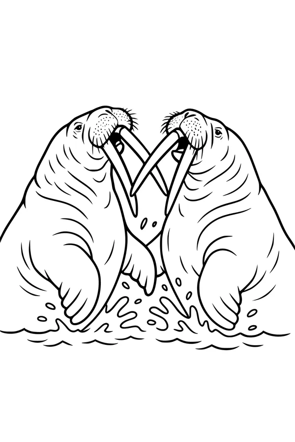 Free Walrus Coloring Page - Playful Tusk Tango in Splashy Waves (Printable PDF)