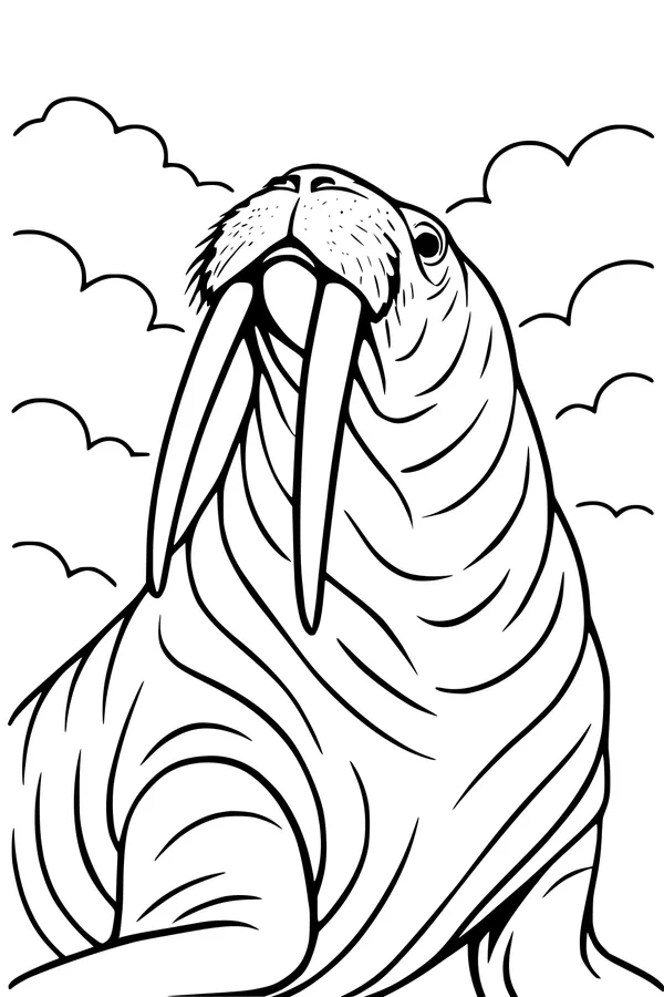 Free Walrus Coloring Page - Mr. Whiskers With Gigantic Tusks (Printable PDF)