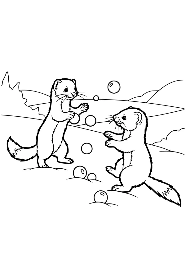 Free Weasel Coloring Page - Playful Twins With Bubbles (Printable PDF)