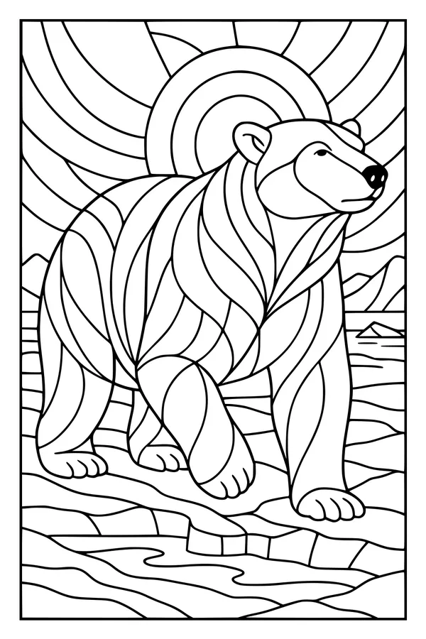Free Polar Bear Coloring Page - Sunrise Stripes on Arctic Ice (Printable PDF)