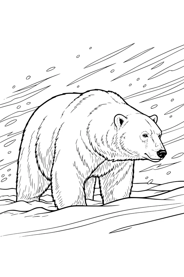 Free Polar Bear Coloring Page - Mighty Bear in Snowy Arctic (Printable PDF)