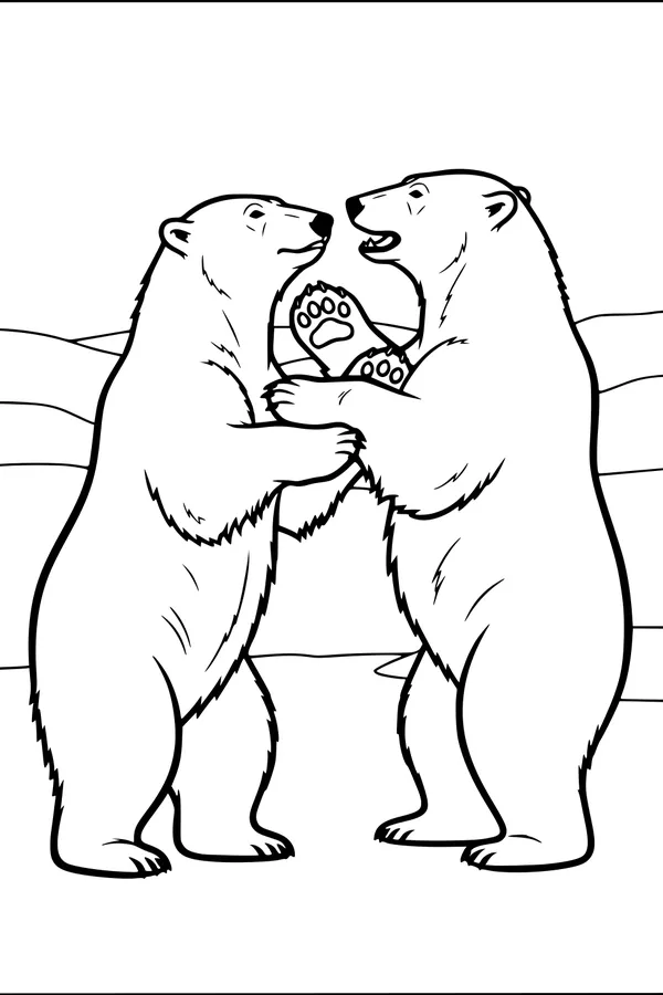 Free Polar Bear Coloring Page - Two Bears Paw High-Five in Snow (Printable PDF)