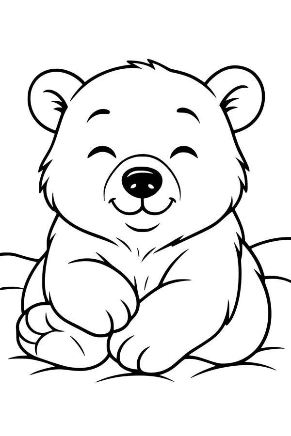 Free Polar Bear Coloring Page - Smiling Cub Sitting in Snow (Printable PDF)