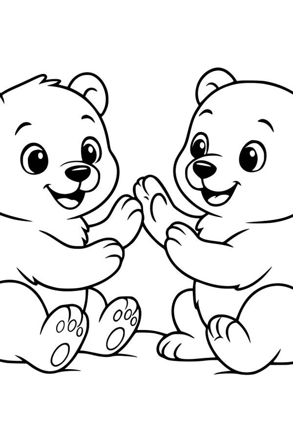 Free Polar Bear Coloring Page - Playful Cubs Pressing Paws (Printable PDF)
