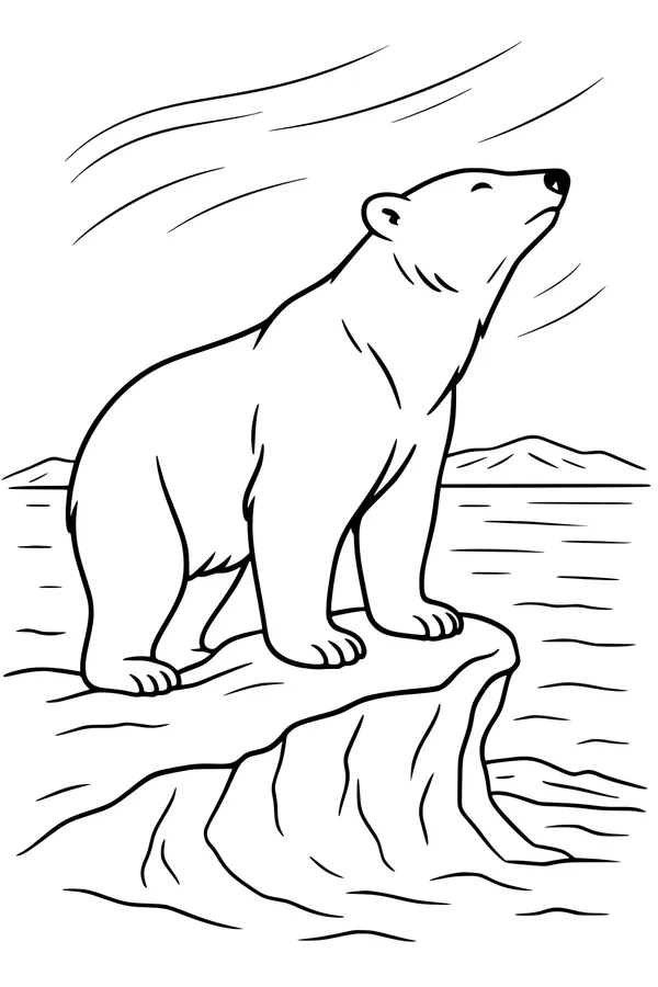 Free Polar Bear Coloring Page - Mighty Bear on Icy Rock (Printable PDF)