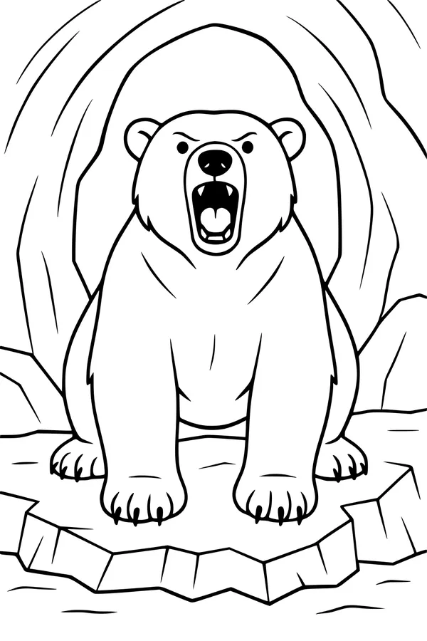 Free Polar Bear Coloring Page - Roaring On Cracked Arctic Ice (Printable PDF)