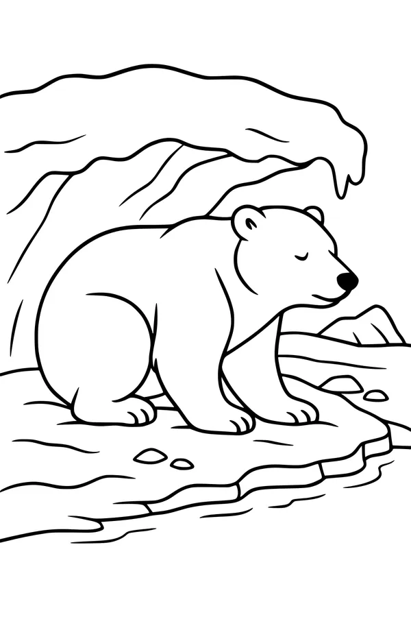 Free Polar Bear Coloring Page - Sleepy Bear Under Icy Cave (Printable PDF)