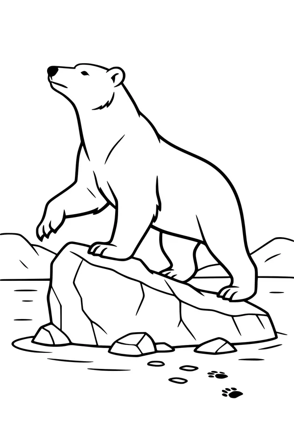 Free Polar Bear Coloring Page - King of the Icy Rock (Printable PDF)