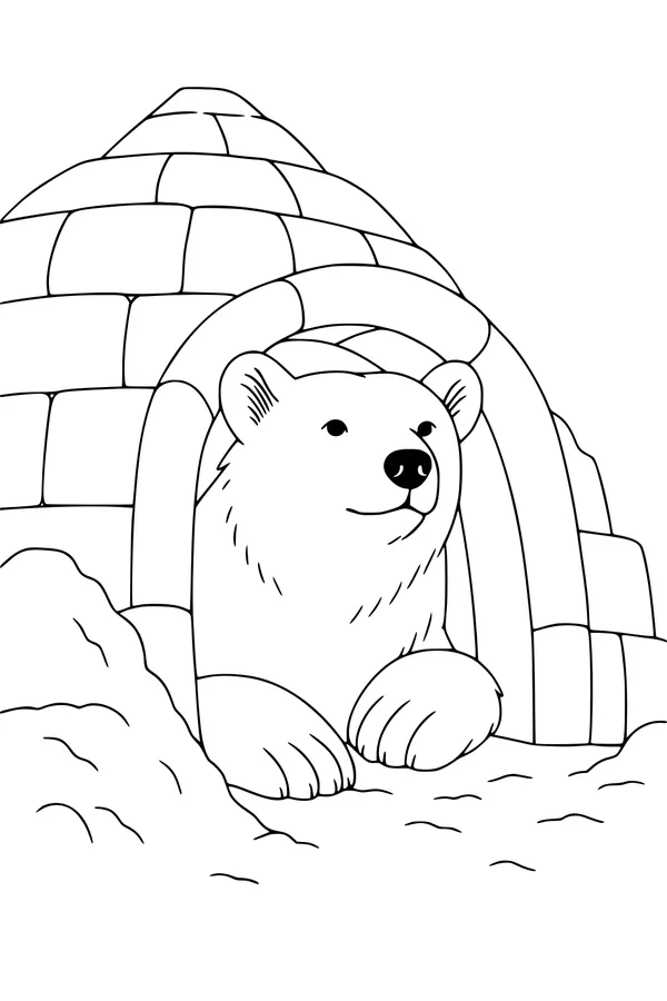 Free Polar Bear Coloring Page - Cute Bear Peeking From Igloo (Printable PDF)