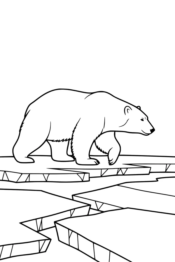 Free Polar Bear Coloring Page - Walking On Cracked Arctic Ice (Printable PDF)