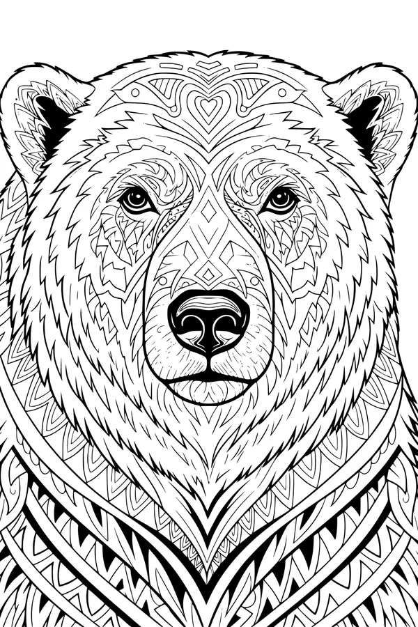 Free Polar Bear Coloring Page - Intricate Patterned Fur (Printable PDF)