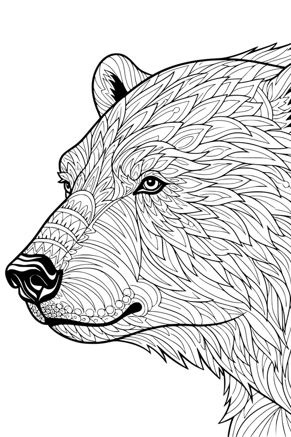 Free Polar Bear Coloring Page - Geometric Arctic Bear Portrait (Printable PDF)