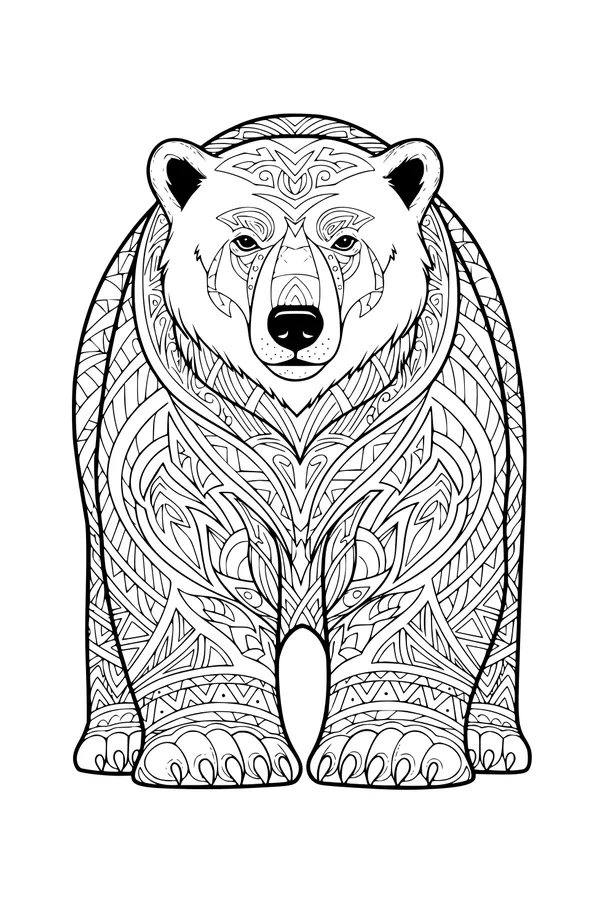 Free Polar Bear Coloring Page - Intricate Geometric Markings (Printable PDF)