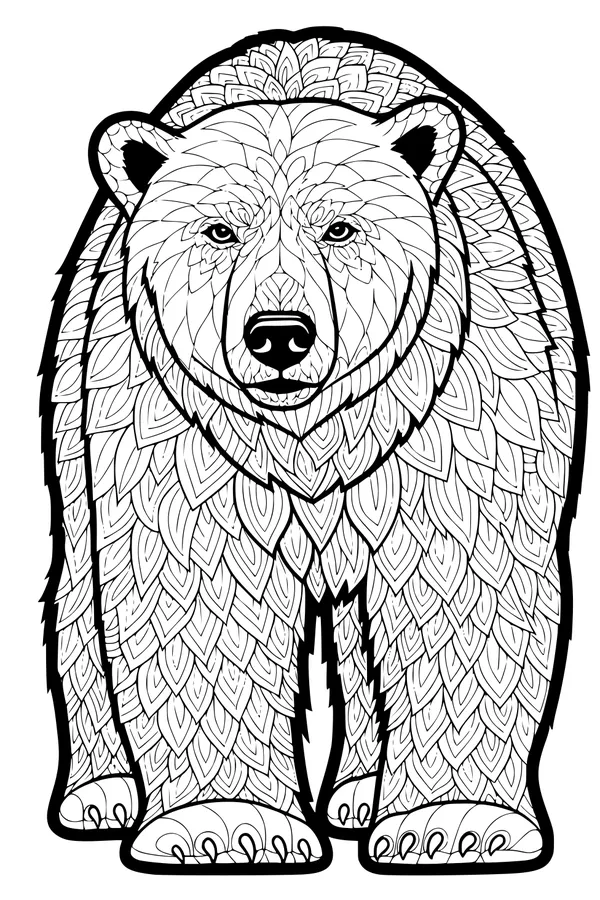 Free Polar Bear Coloring Page - Leafy Patterned Fur Design (Printable PDF)