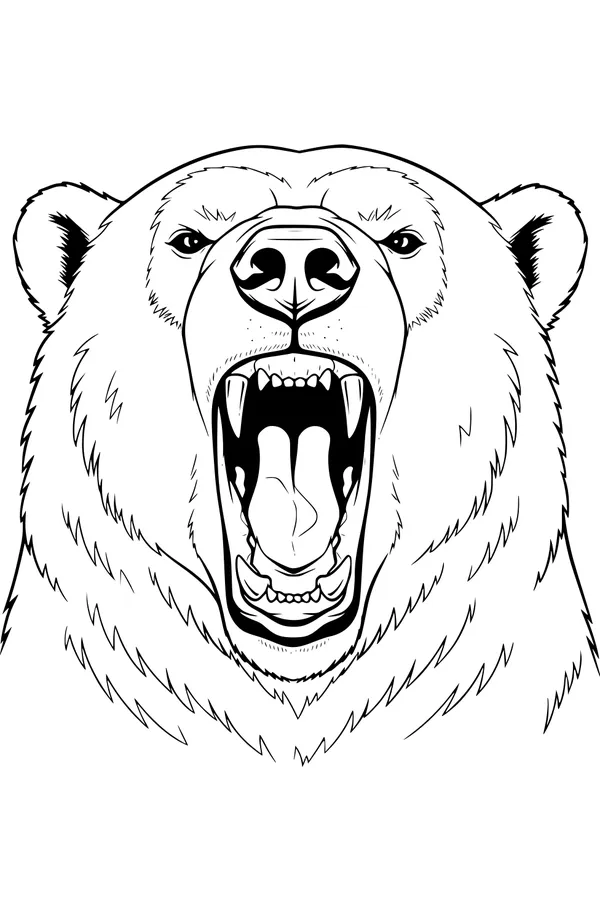 Free Polar Bear Coloring Page - Roaring Arctic Bear Face (Printable PDF)