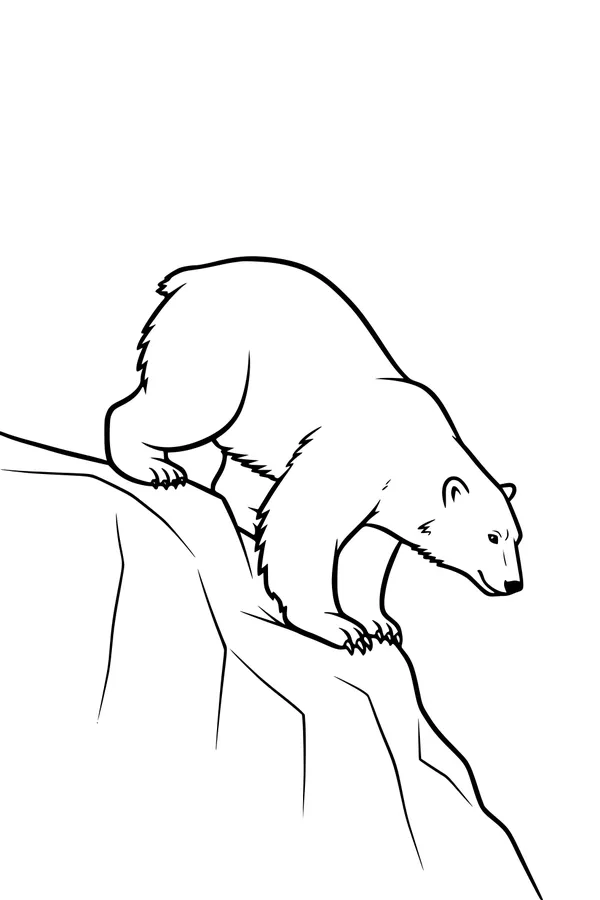 Free Polar Bear Coloring Page - Explorer on Rocky Cliff (Printable PDF)