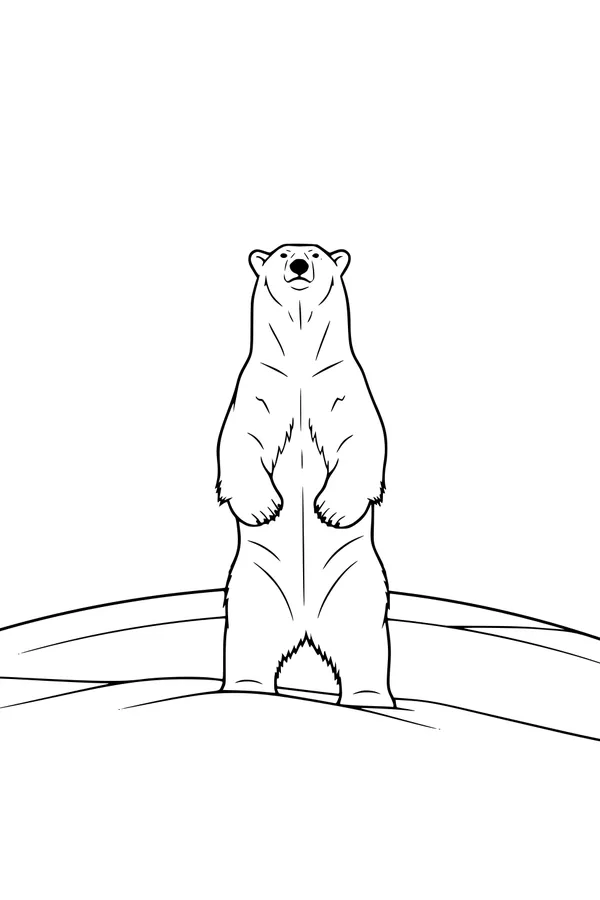 Free Polar Bear Coloring Page - Standing On Snowy Hill (Printable PDF)