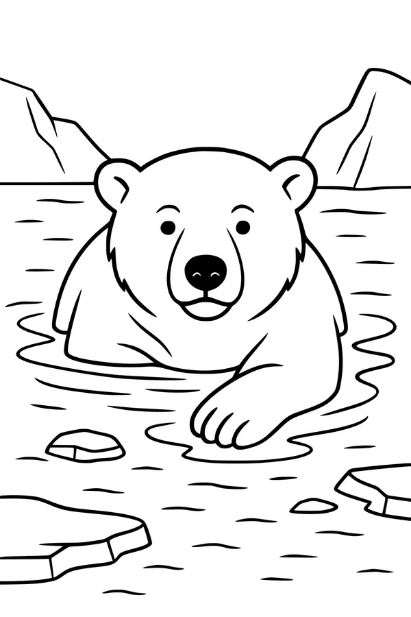 Free Polar Bear Coloring Page - Lounging In Icy Arctic Waters (Printable PDF)