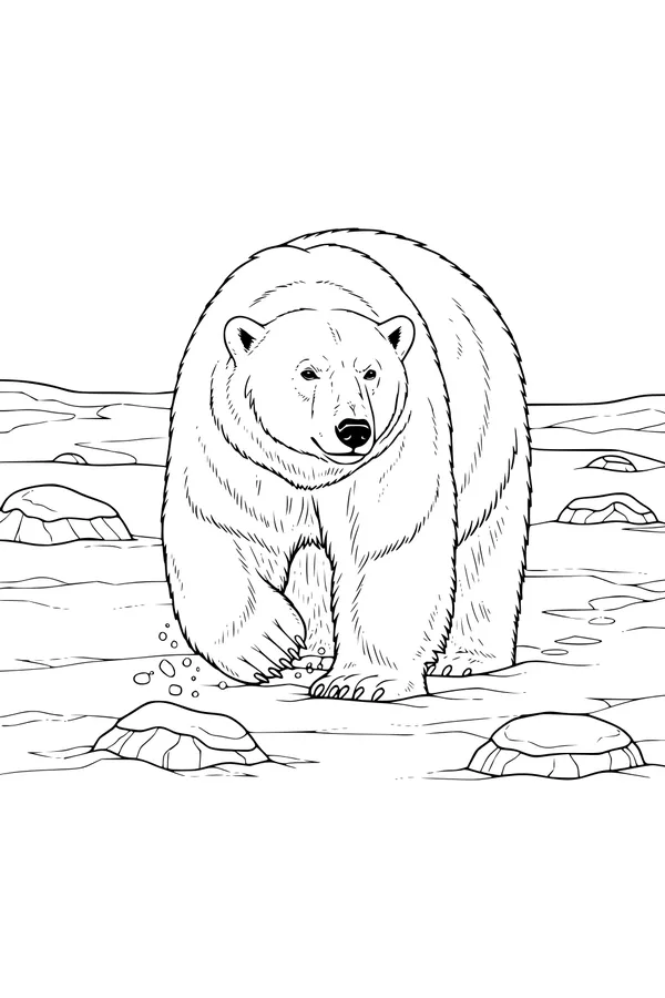 Free Polar Bear Coloring Page - Big Bear Walking on Icy Ground (Printable PDF)