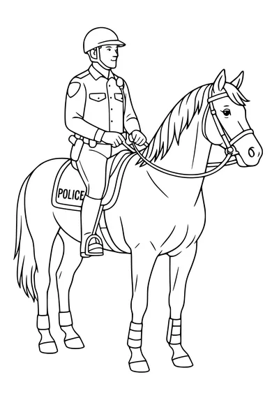 Free Police Horse Coloring Page - Mounted Officer Riding Forward (Printable PDF)