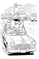 Free Rhinoceros Coloring Page - Police Officer Racing Through City Streets (Printable PDF)