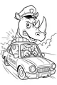 Free Rhinoceros Coloring Page - Cartoon Rhino Police Officer in Fast Police Car (Printable PDF)