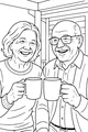 Free Retirement Coloring Page - Grandparents Toasting on the Porch (Printable PDF)