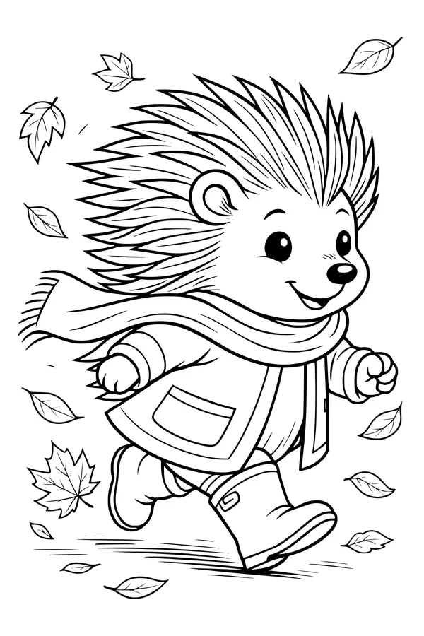 Free Porcupine Coloring Page - Breezy Autumn Walk in the Leaves (Printable PDF)