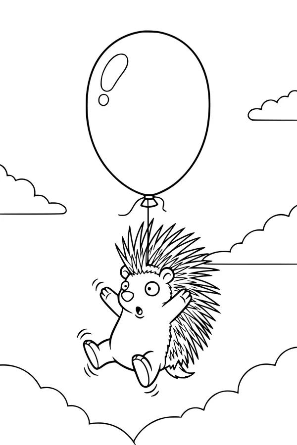 Free Porcupine Coloring Page - Balloon Ride Through the Clouds (Printable PDF)