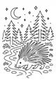 Free Porcupine Coloring Page - Moonlit Forest Walk at Night (Printable PDF)