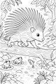 Free Porcupine Coloring Page - Prickly Explorer Crossing a Forest Pond (Printable PDF)