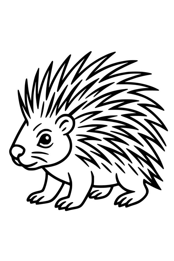 Free Porcupine Coloring Page - Cute Cartoon With Spiky Quills (Printable PDF)