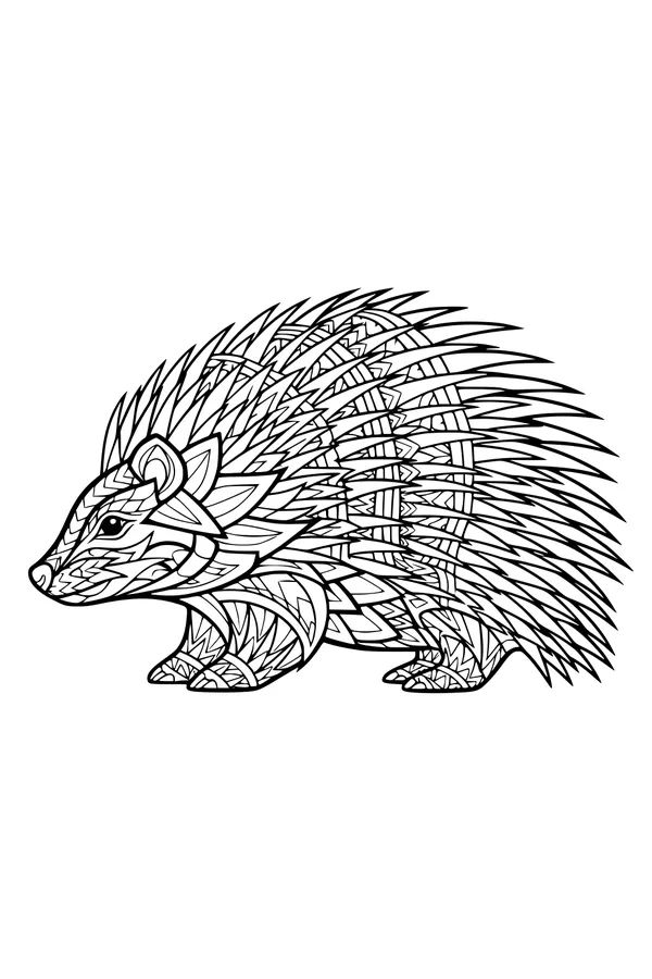 Free Porcupine Coloring Page - Prickly Quills and Geometric Patterns (Printable PDF)