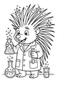 Free Porcupine Coloring Page - Scientist With Fiery Quills (Printable PDF)