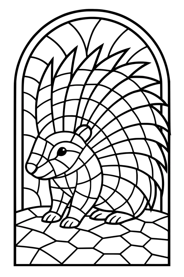 Free Porcupine Coloring Page - Spiky Friend in Stained-Glass Window (Printable PDF)