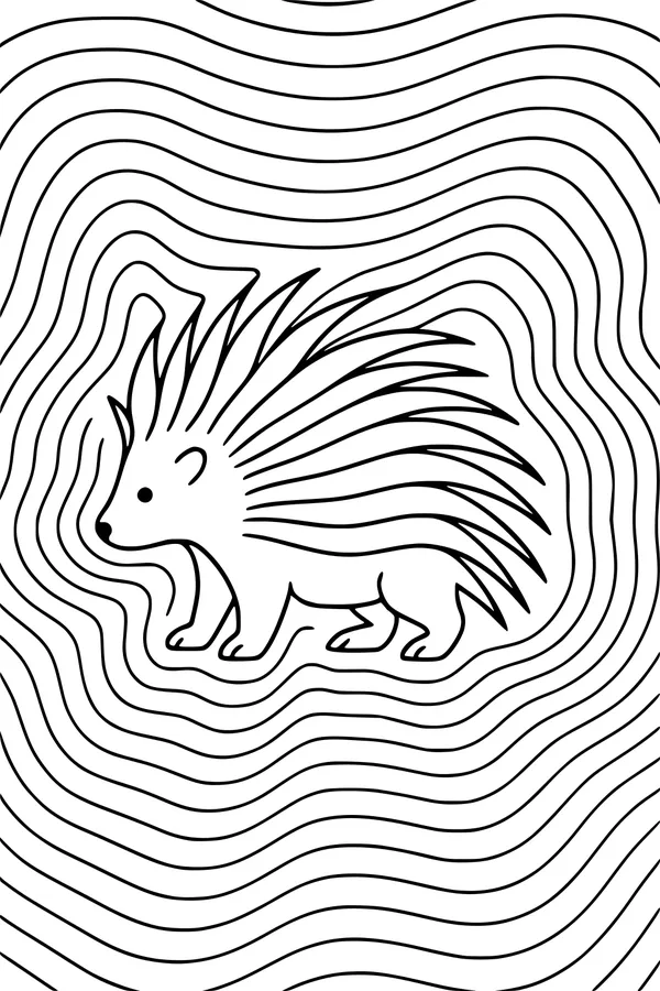 Free Porcupine Coloring Page - Smiling Quills in a Wavy Forest (Printable PDF)