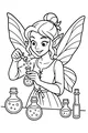 Free Fairy Coloring Page - Potion Mixing in a Magic Lab (Printable PDF)