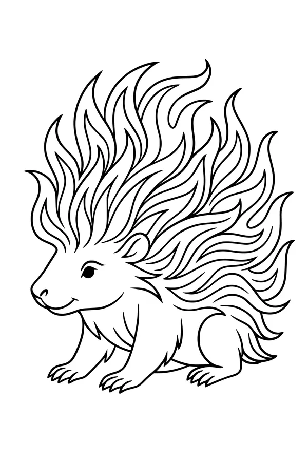 Free Porcupine Coloring Page - Cute Cartoon With Wild Curly Quills (Printable PDF)