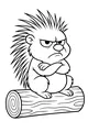 Free Porcupine Coloring Page - Grumpy Cartoon On A Forest Log (Printable PDF)